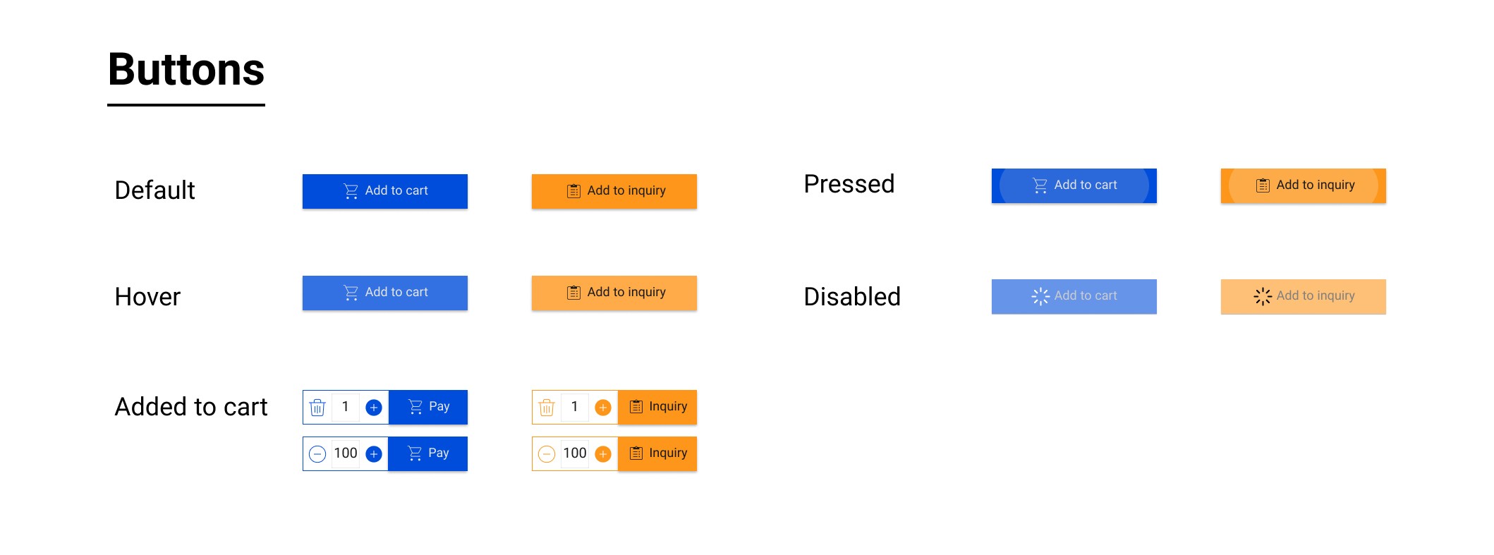 Button components with different states and sizes from the UI design system