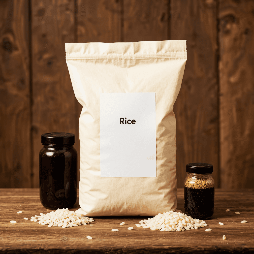 product photography of a bag of rice (10 kg)
