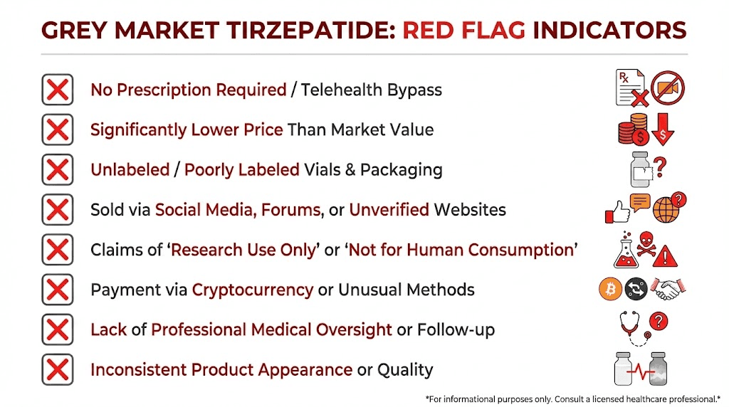 Red flags checklist for identifying grey market tirzepatide products