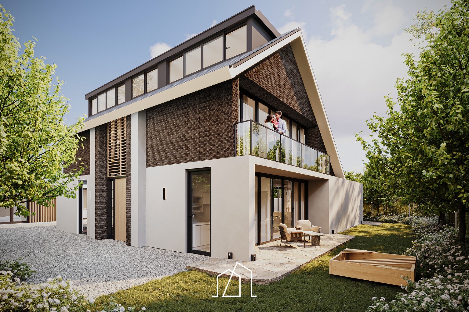 Zijaanzicht van de moderne villa transformatie in Amersfoort
