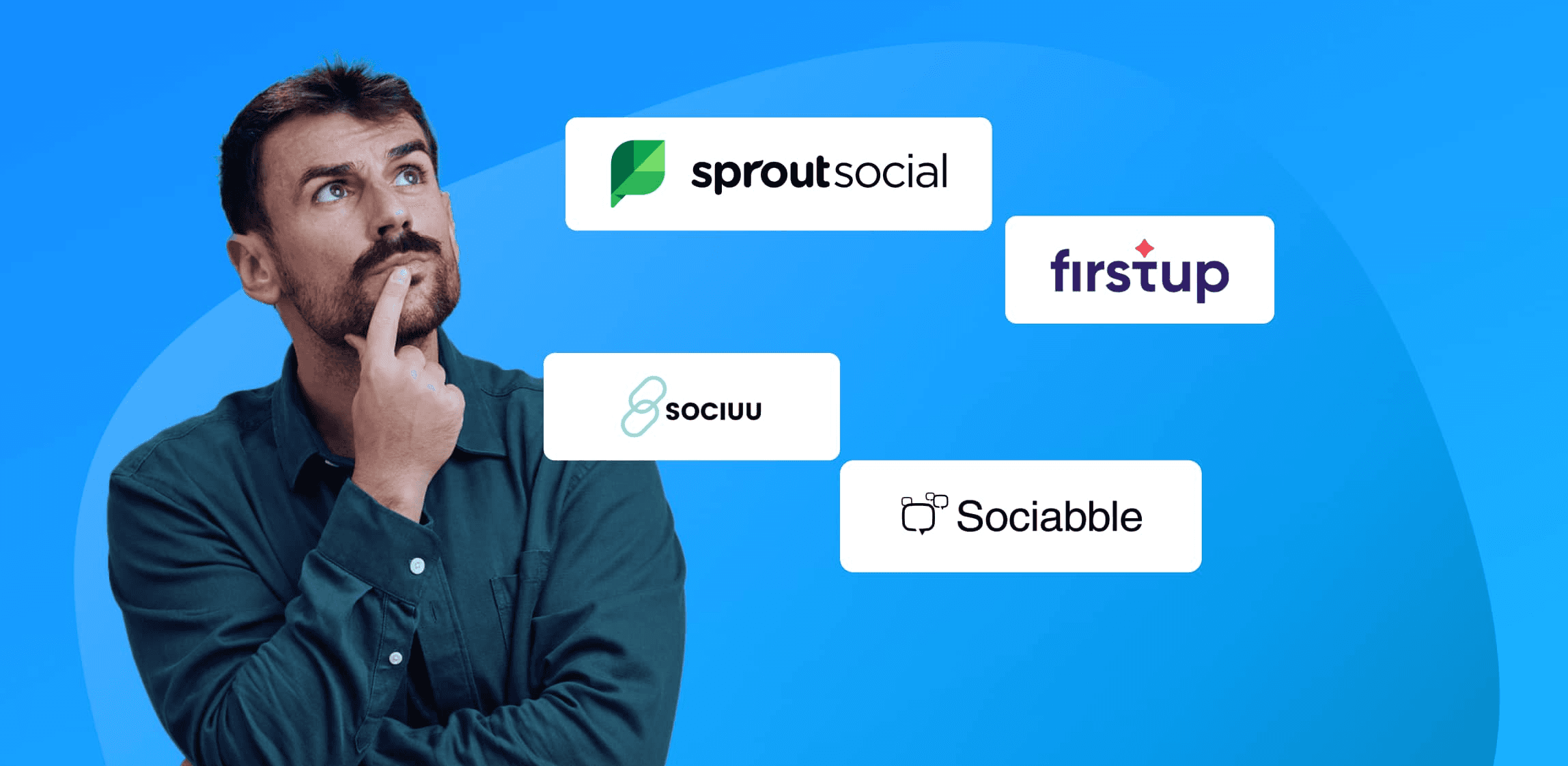 Man considering different social platform options - Sprout Social Alternatives
