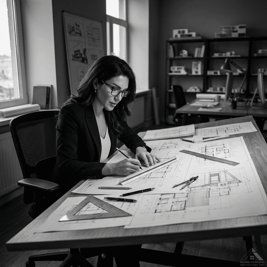 Architecture worker focosing on sketching a building.