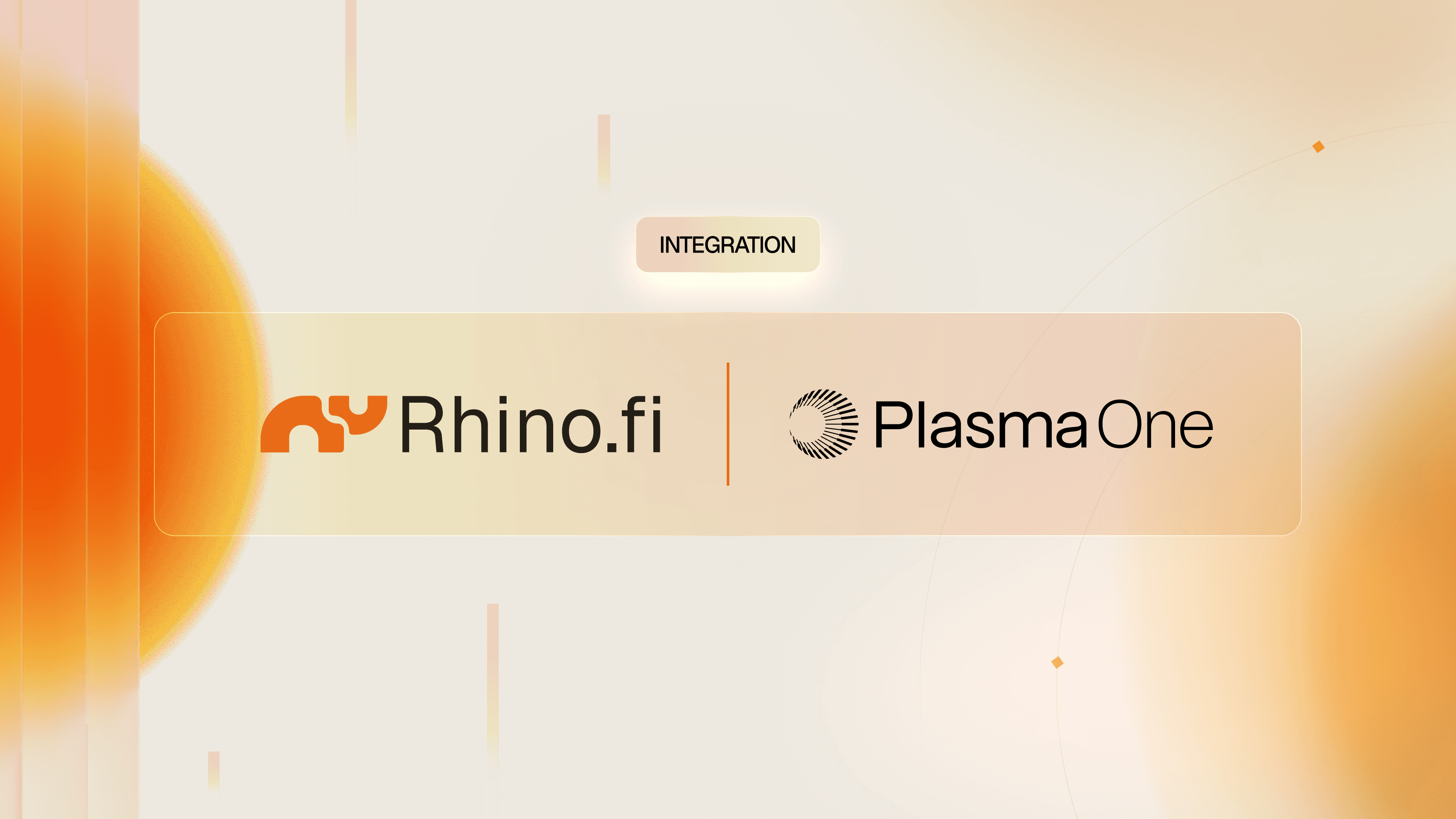 Rhino.fi and Plasma One logos, marking PlasmaOne's cross-chain stablecoin deposit integration with Rhino.fi.