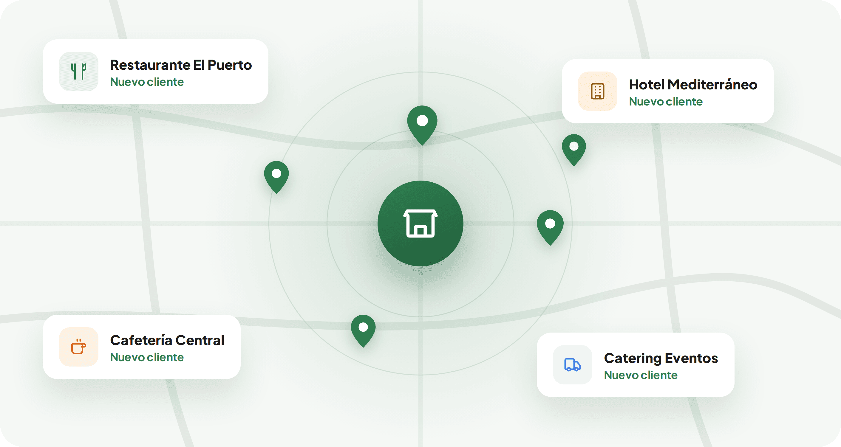 Mapa con los restaurantes de la zona de reparto