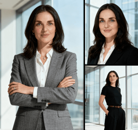 3 image collage AI generated image of man in navy suit