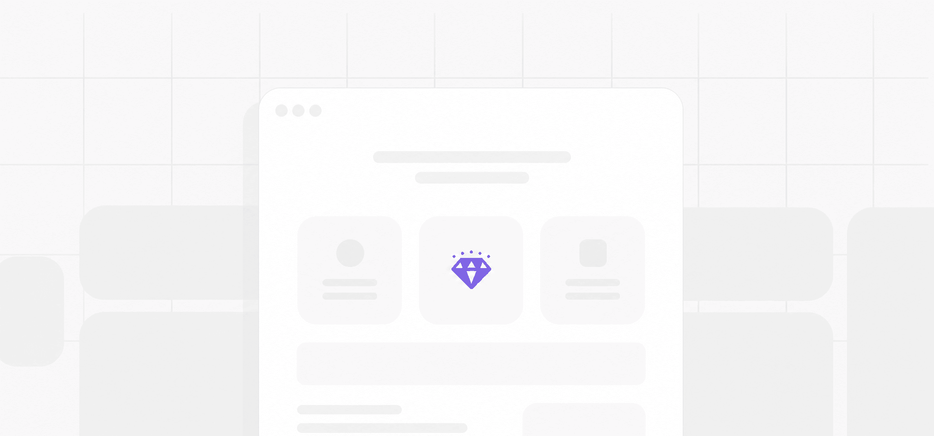 Abstract MVP illustration with one purple core feature among pale product modules