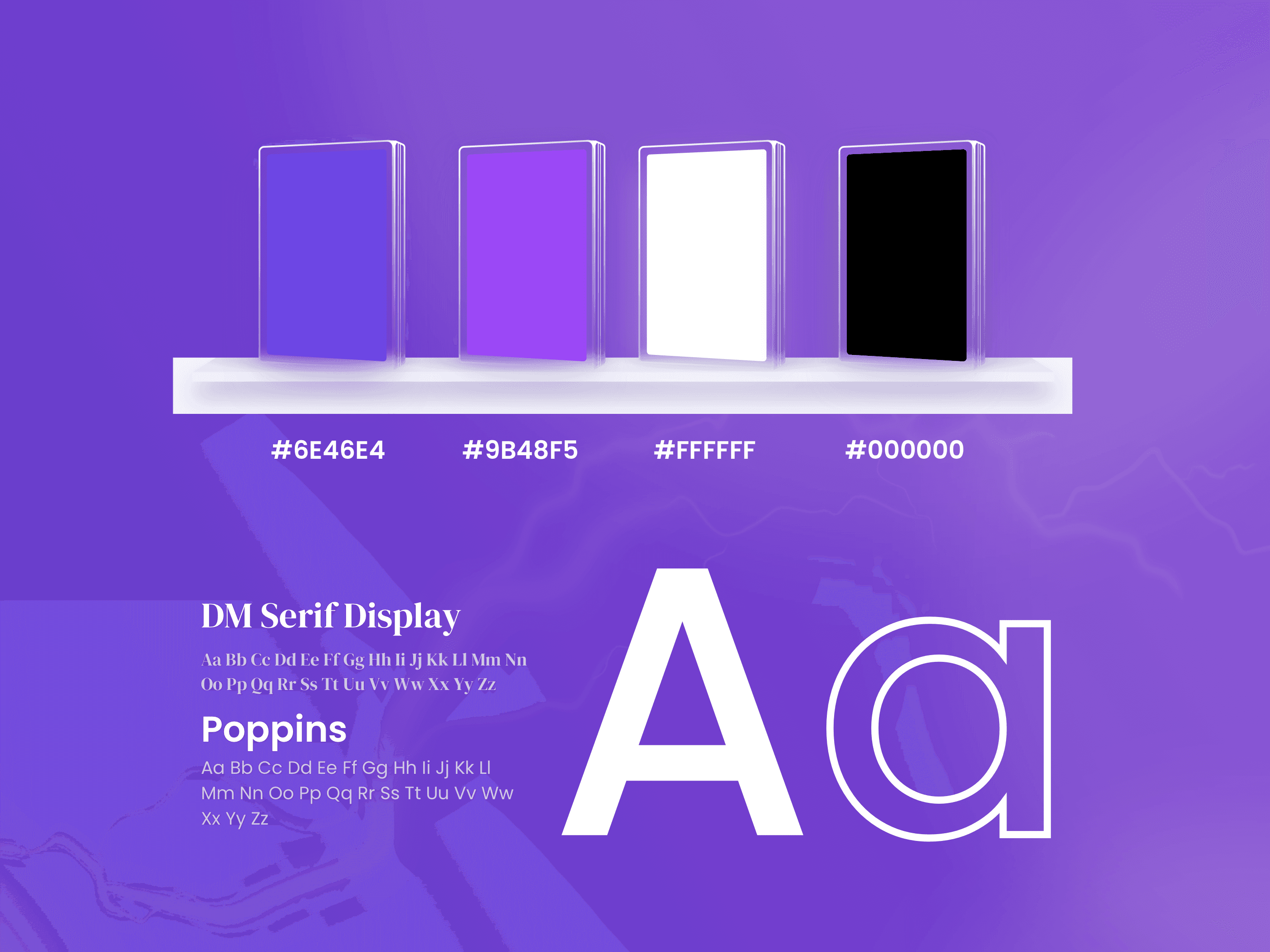 Éléments qui composent l’identité graphique de l’application mobile Bookvolt comme la palette de couleurs et les typographies.