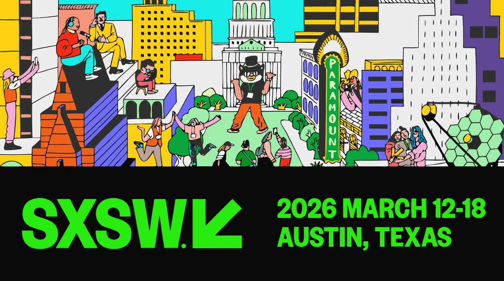 Identidade visual do SXSW 2026 em Austin, Texas