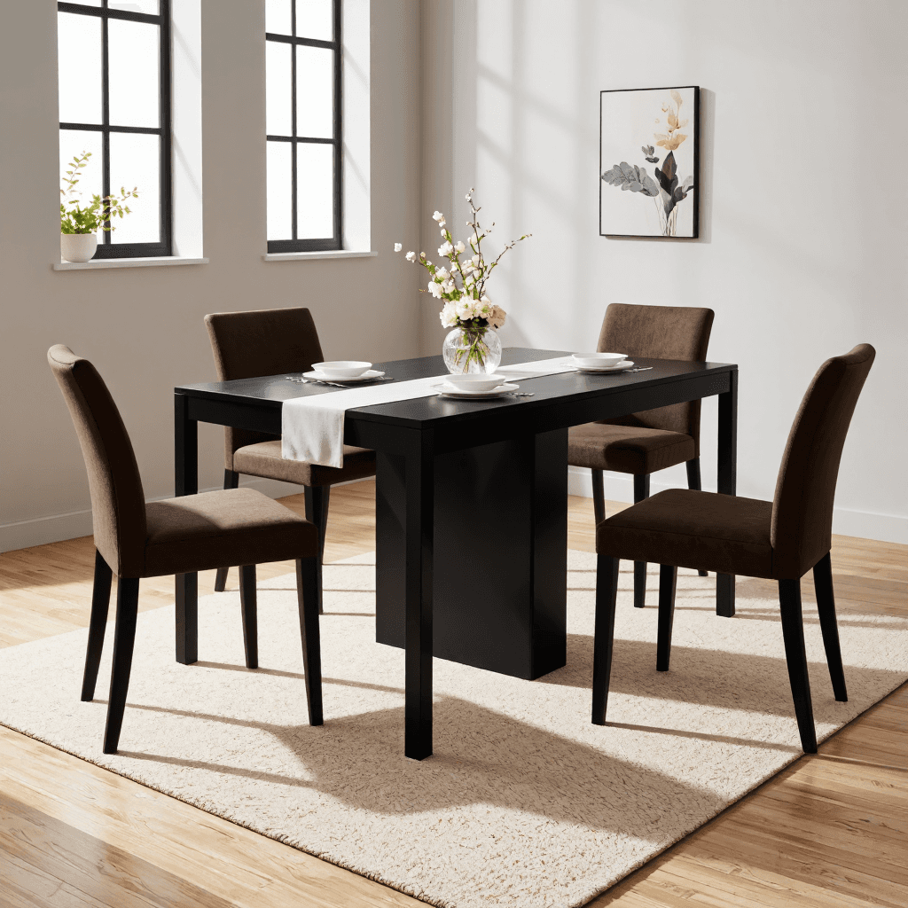 product photography of a dining table set with chairs