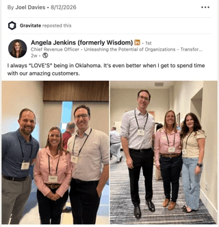 LinkedIn post: Angela Jenkins spending time with customers in Oklahoma