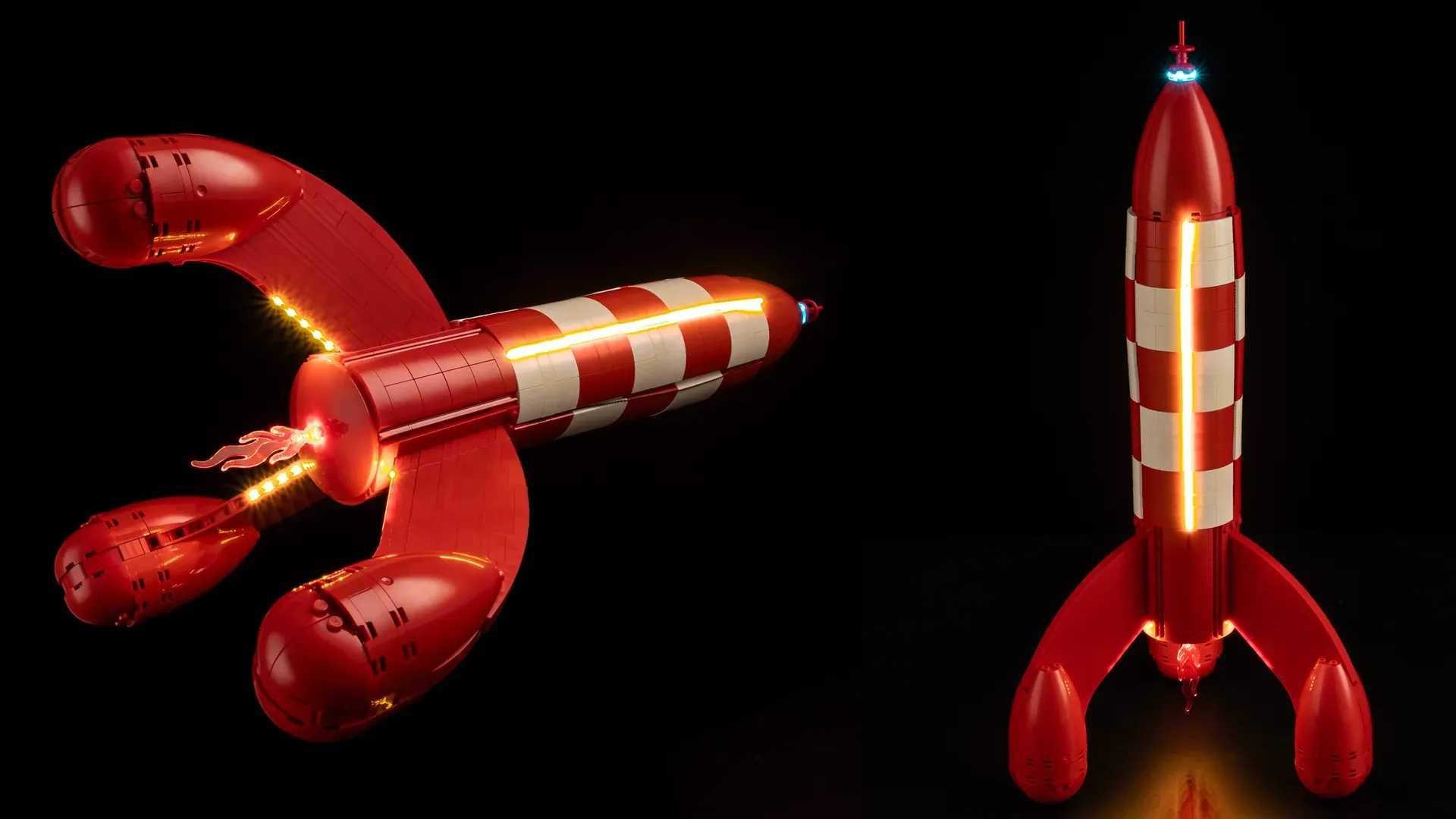 LED-lyssett som belyser skroget og motorene på LEGO® Tintin® månerakett
