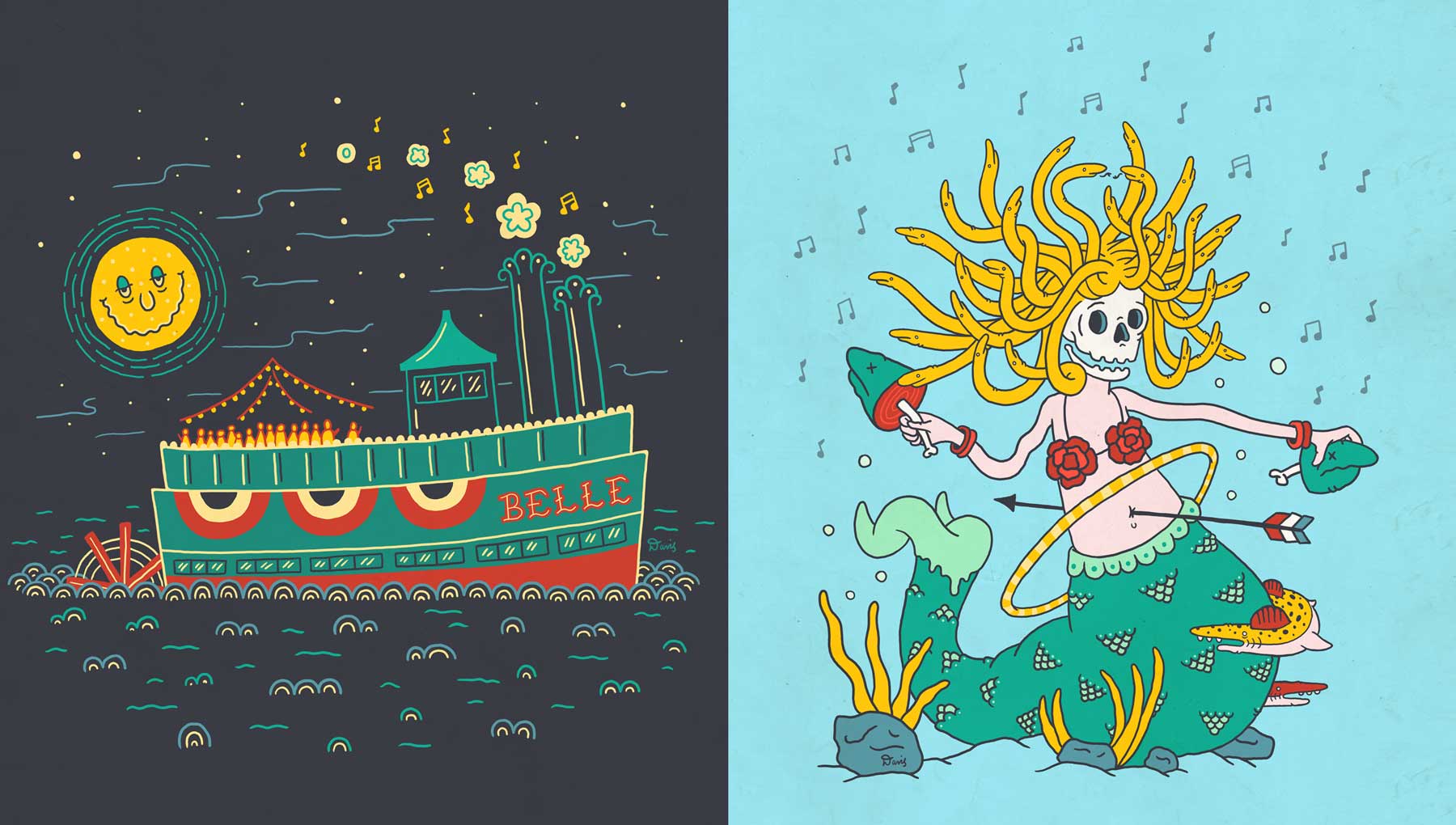 Image of the Belle of Louisville and Skelly Mermaid