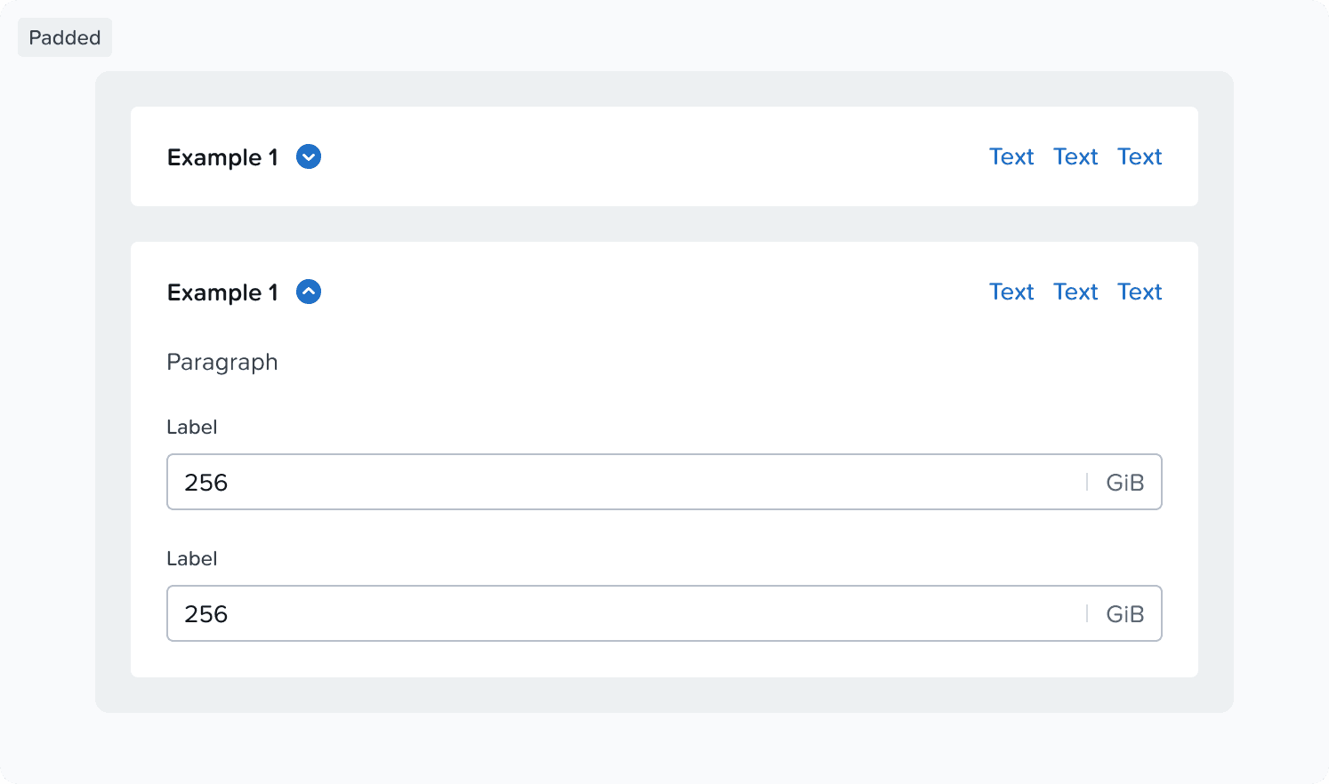 Example of padding in a container where accordion component can be nested