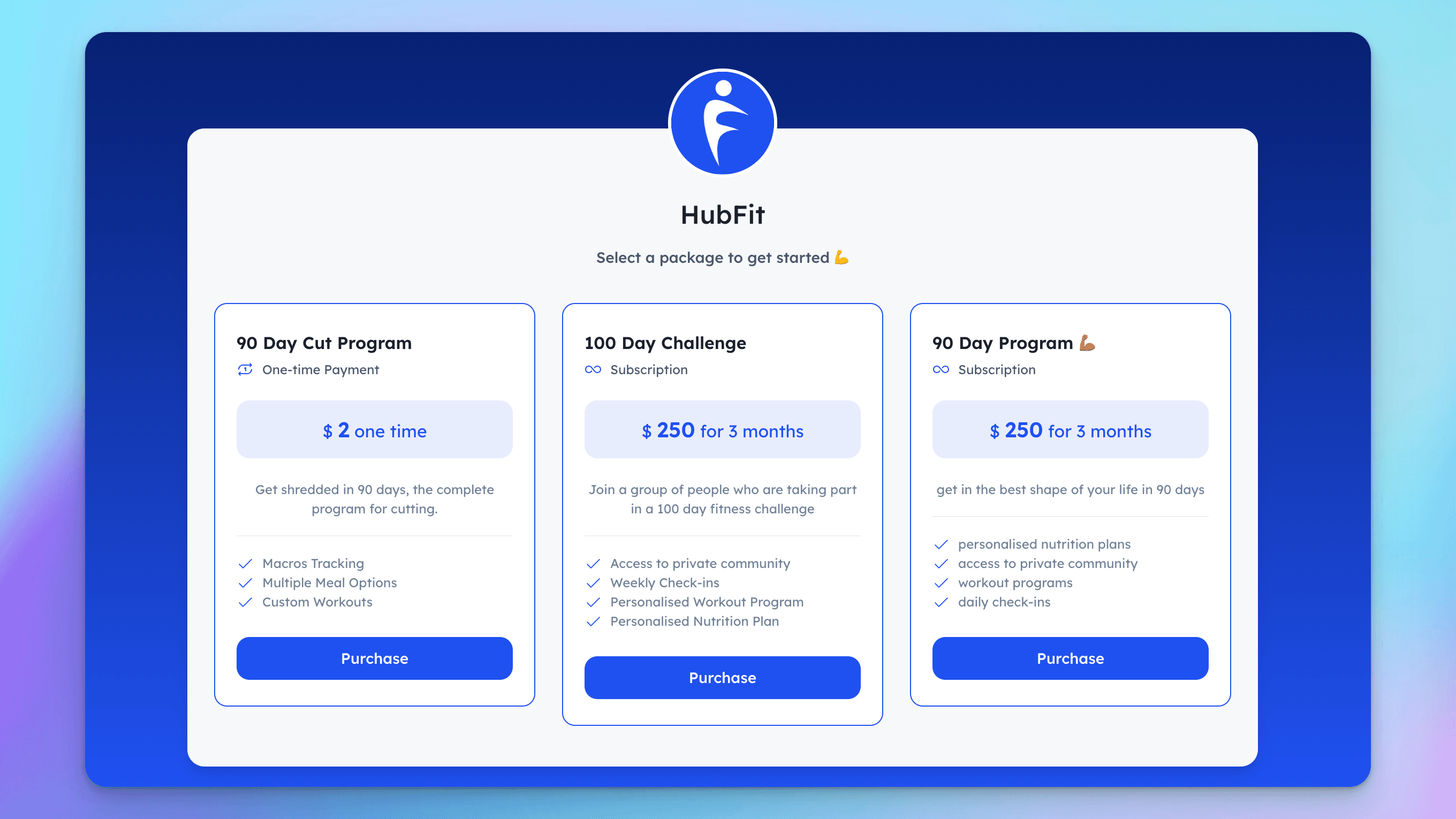 hubfit pricing page