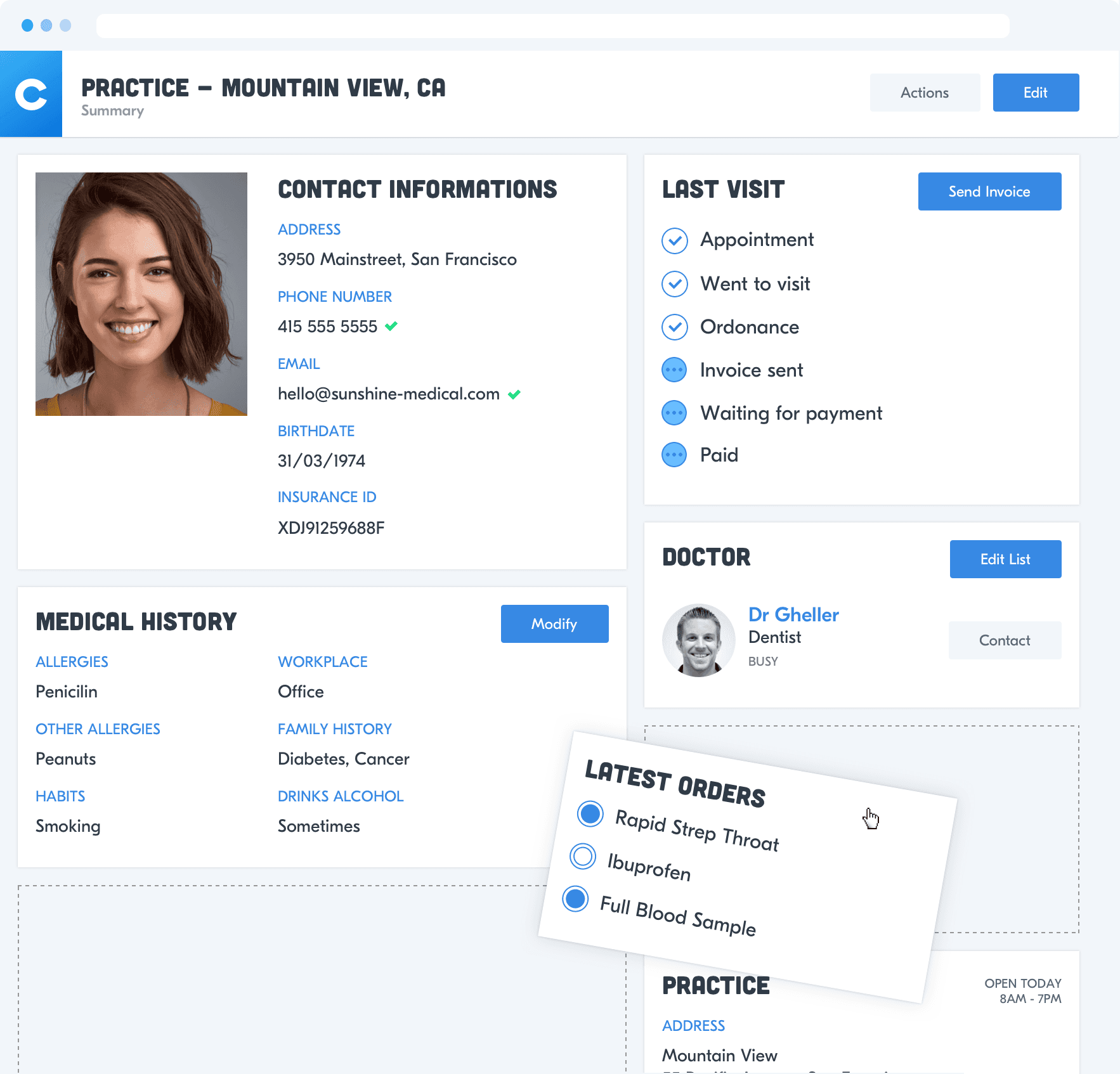 The layout edition of the Practice Summary View in Forest Admin.
