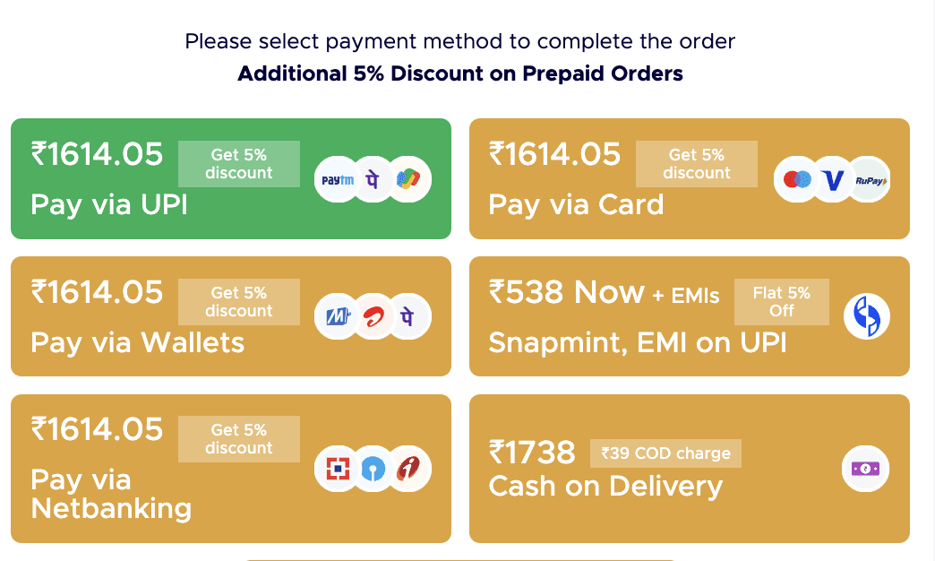 Multiple payment options