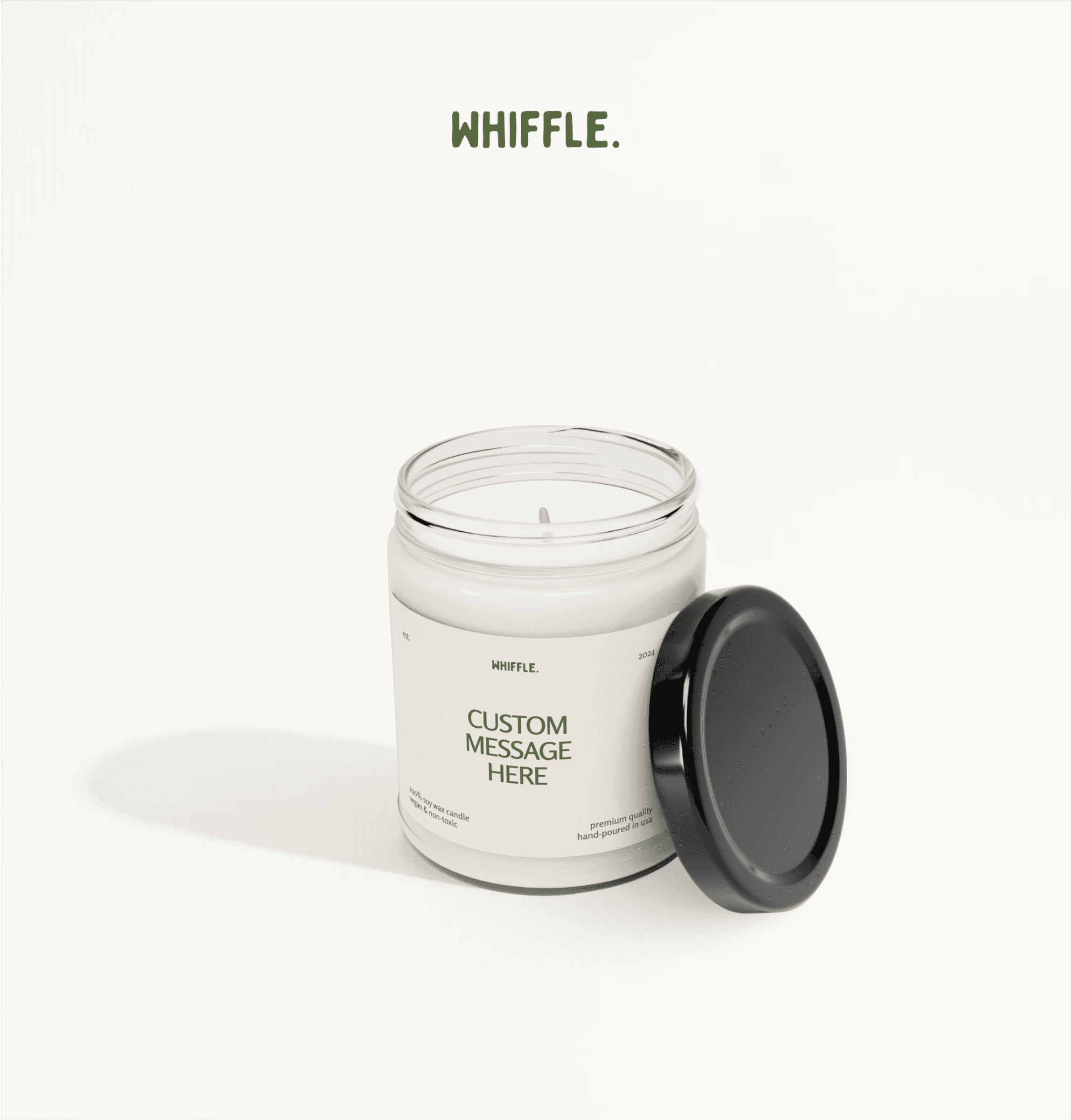 Product photography mockup for Whiffle candle