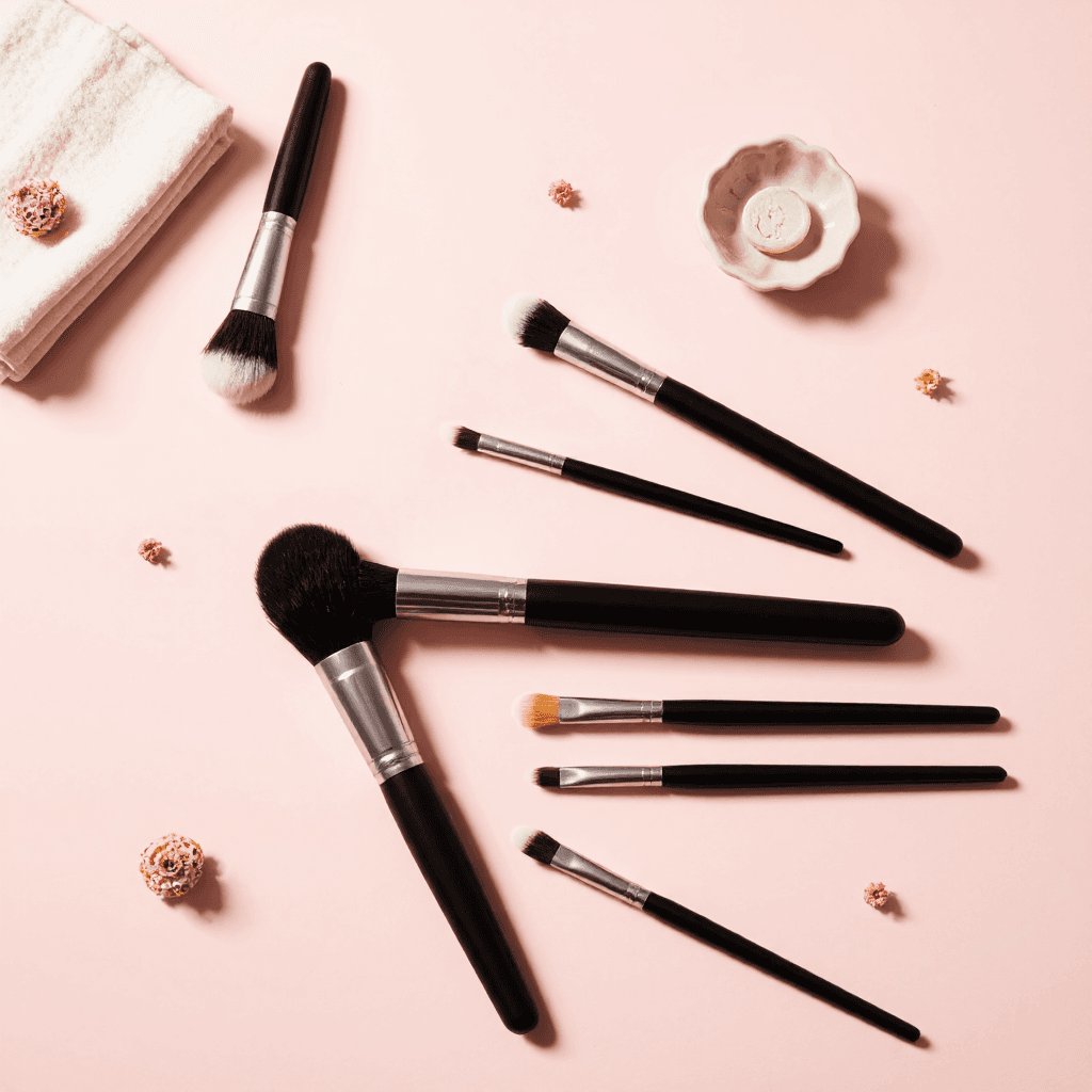 product photography of a set of makeup brushes