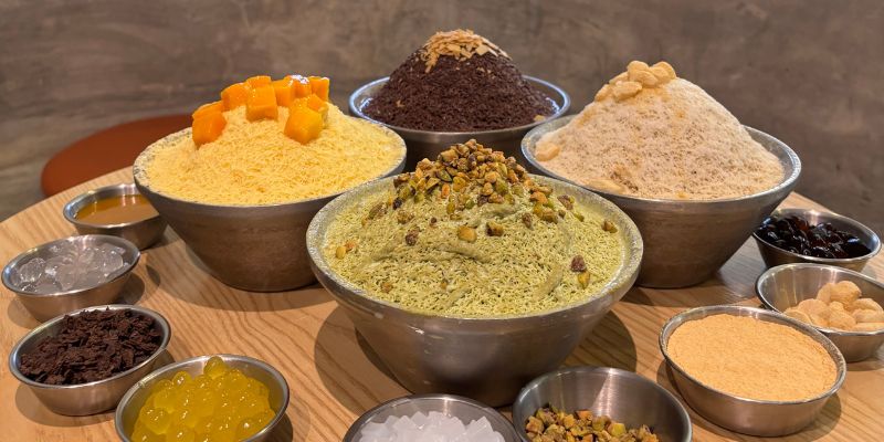 A spread of different bingsu at Binq Dessert