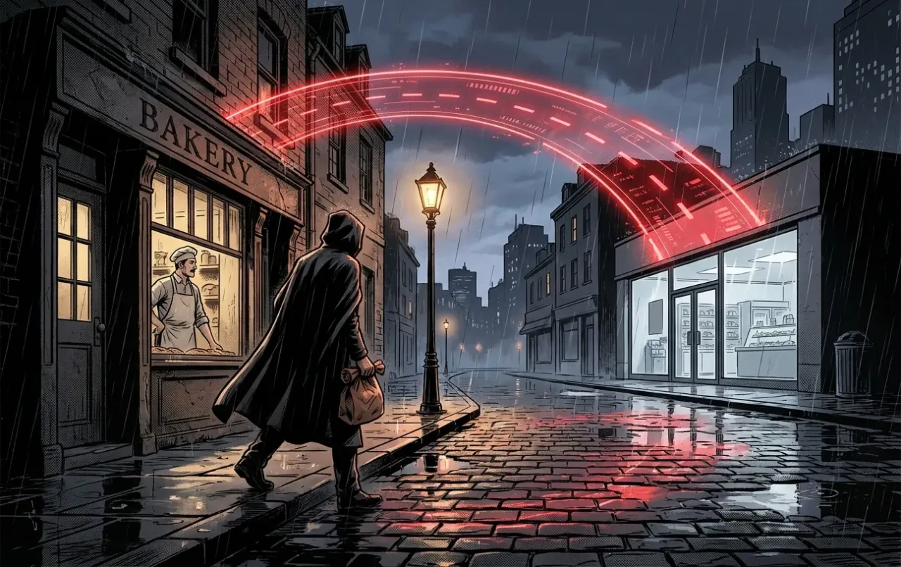 Street scene with glowing red arc, symbolizing RockN' Socials Digital Marketing.