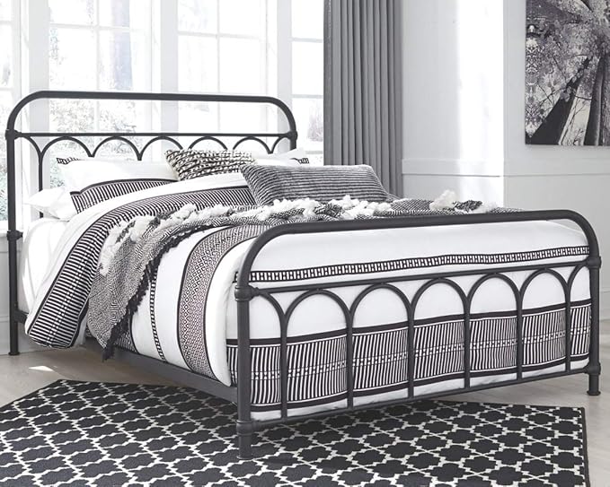 The nashburg queen metal bed offers a sleek and contemporary look, ideal for productivity.