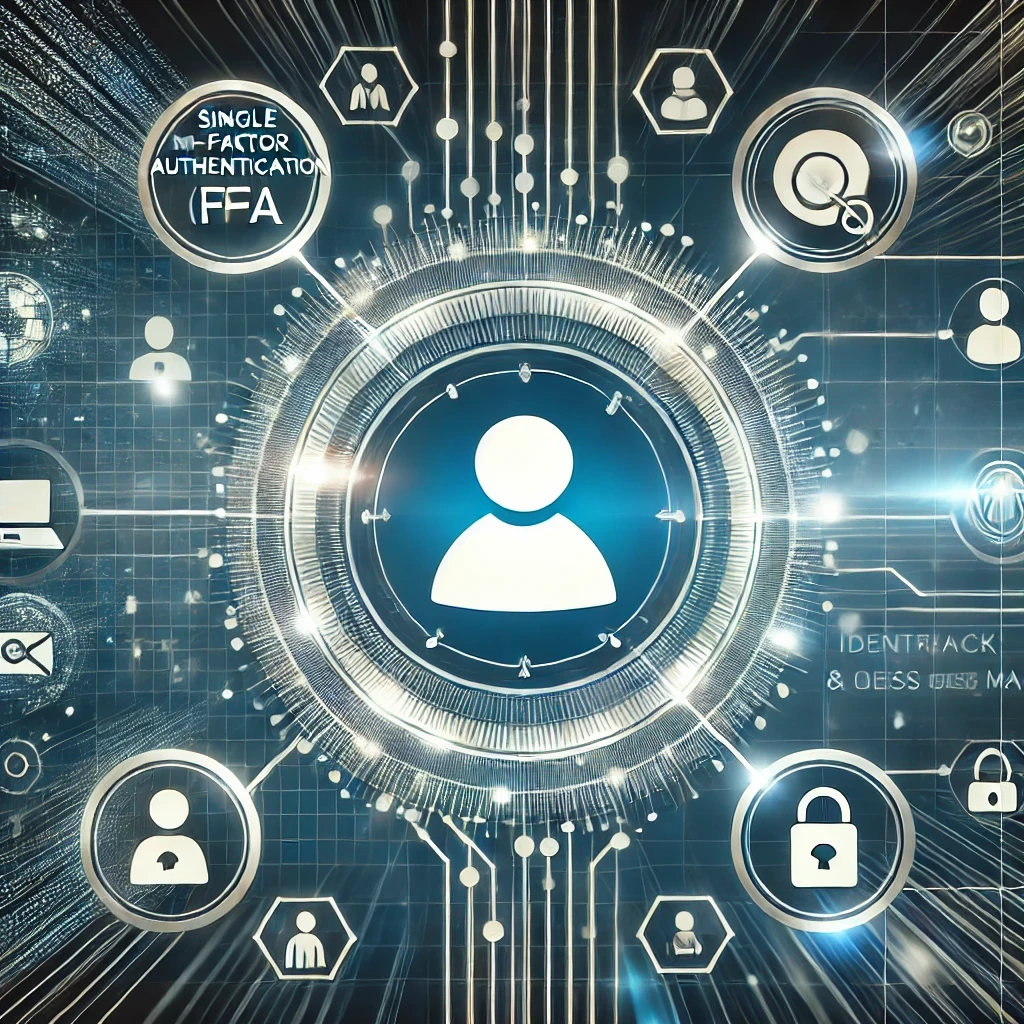 An image depicting CyberArk's Identity and Access Management (IAM). The illustration includes digital icons representing Single Sign-On (SSO), Multi-Factor Authentication (MFA), and user identity profiles, emphasizing secure access management. The design showcases the advanced capabilities of CyberArk IAM solutions in enhancing security and ensuring compliance through robust identity and access controls.