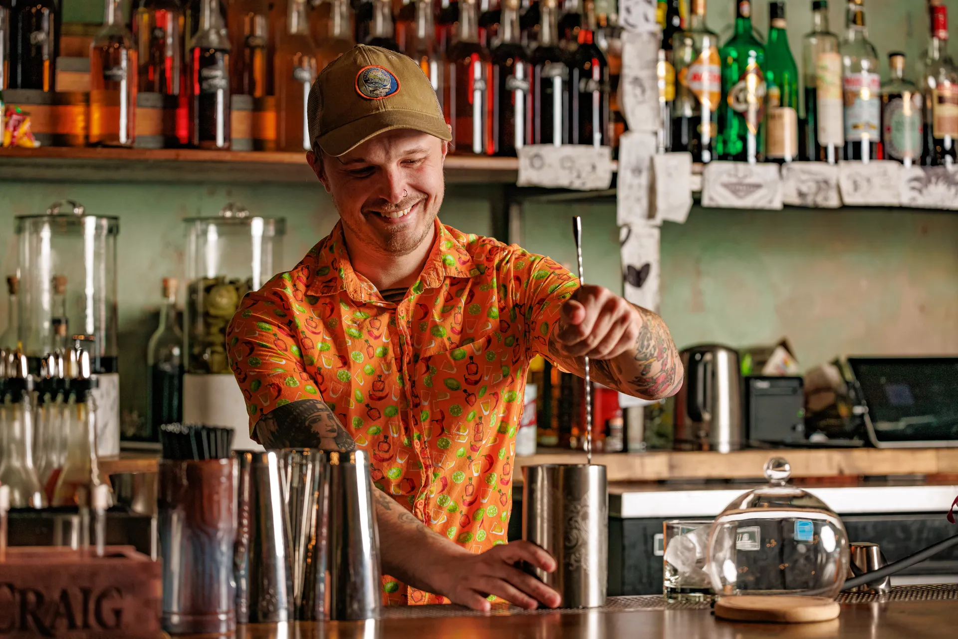 Company Owner Aidan Wren mixing a cocktail
