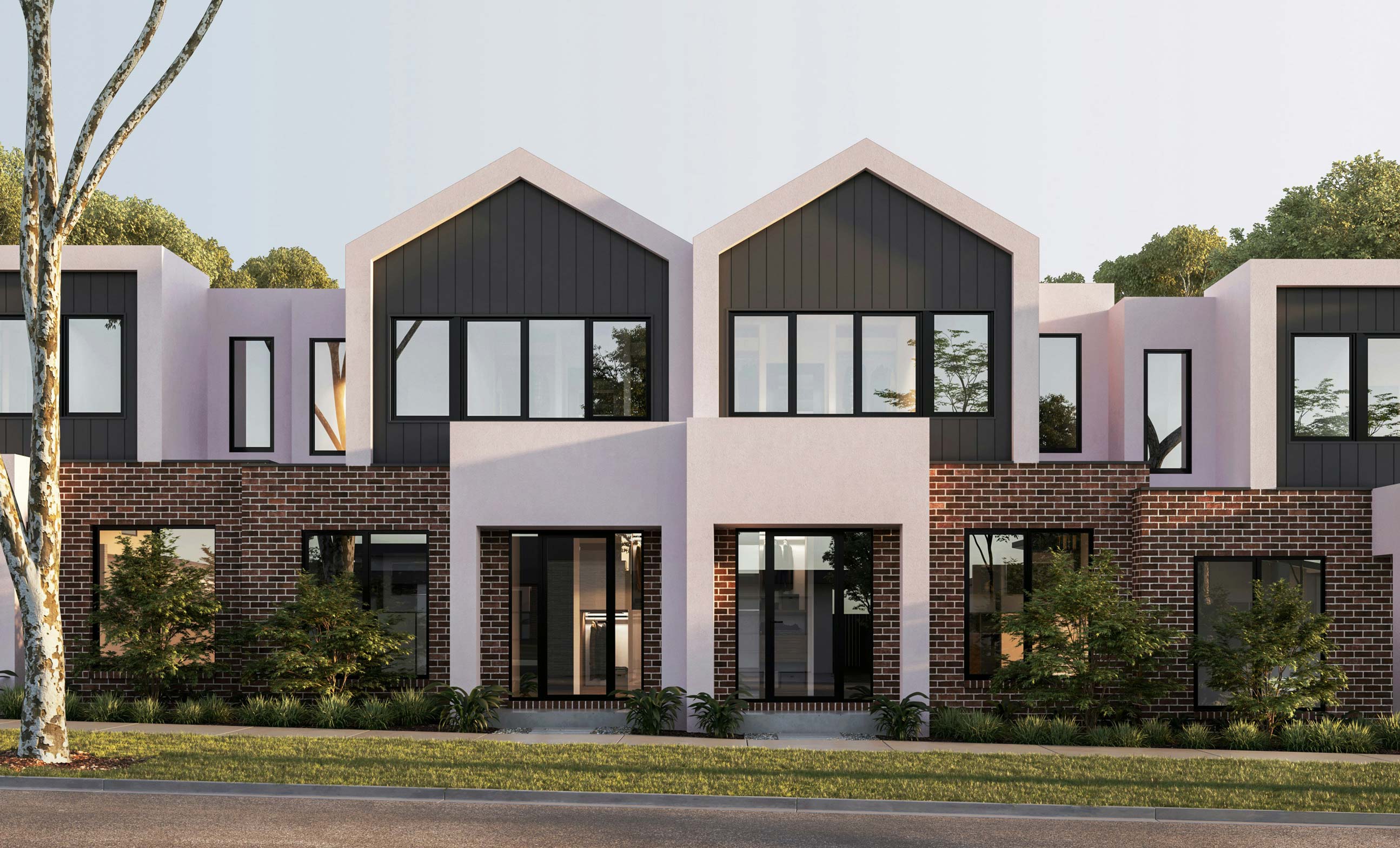 Residential townhomes in suburban subdivision