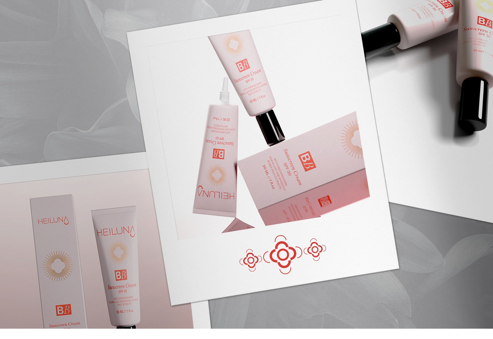 Heiluna Skincare Sunscreen spf 30 BB Cream 3D Modelling Luxury Cosmetic Packaging Design by The Ocean Design