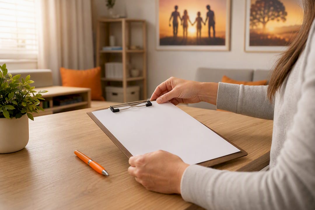 Hands holding blank clipboard in clinical office