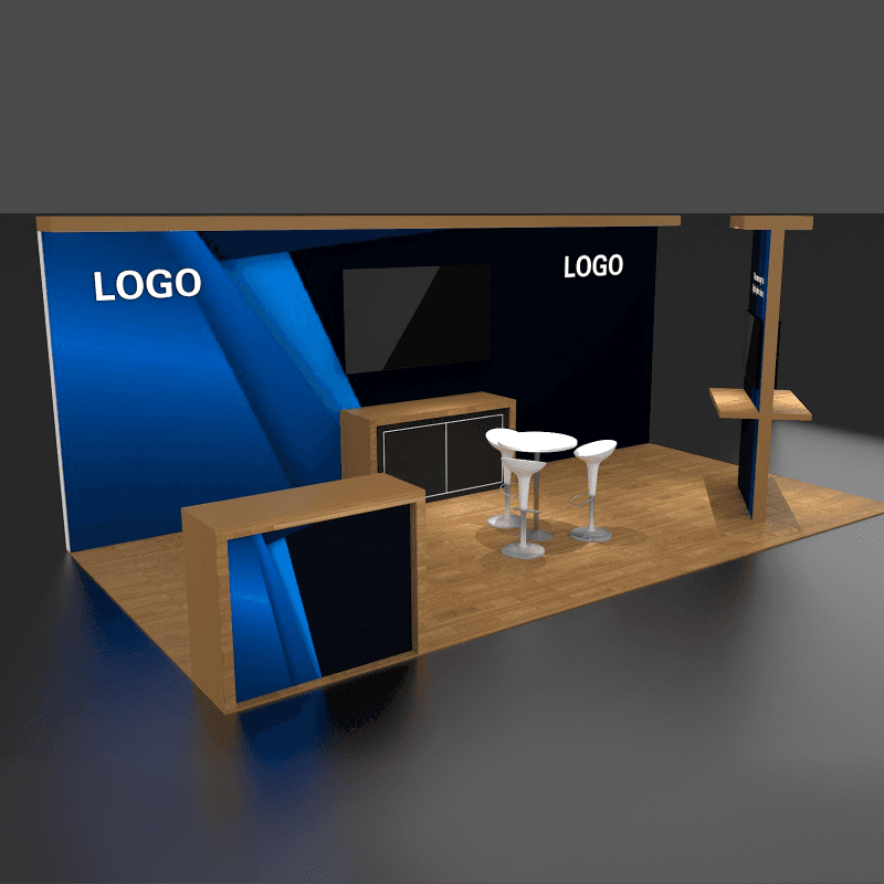 10x20 booth rental with tall branded tower and monitor wall