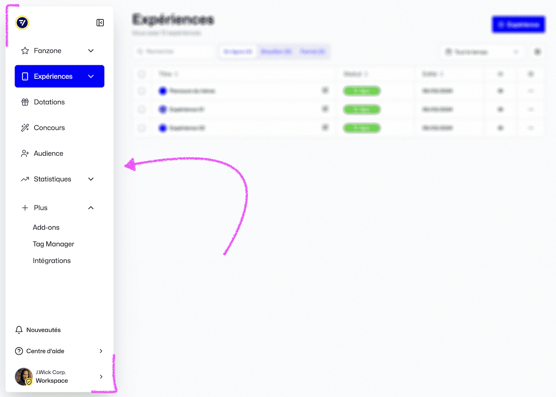 Fastory navigation sidebar