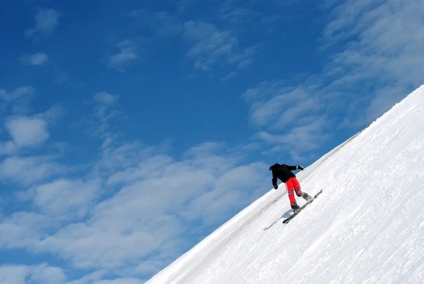 snowboarder at kicking horse