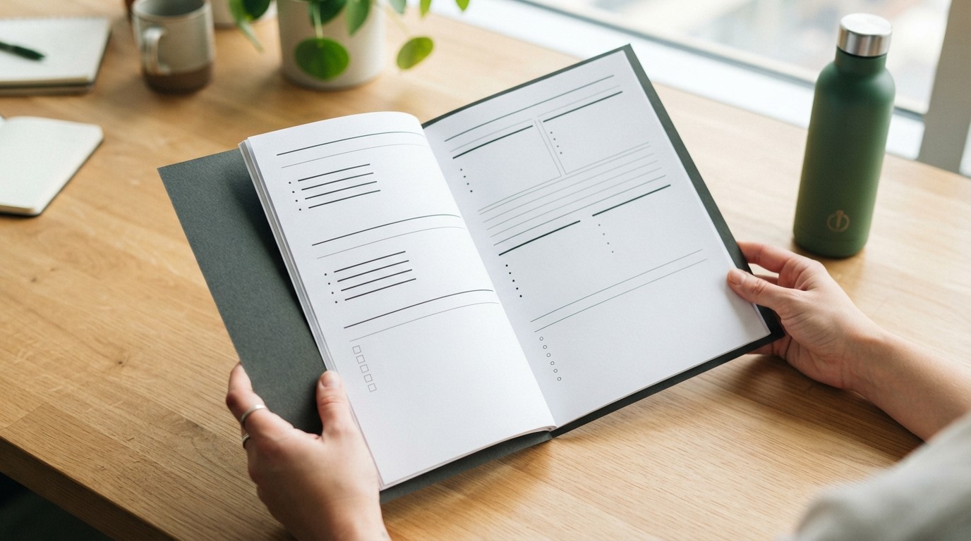 Professional hands reviewing a physical checklist document on a desk