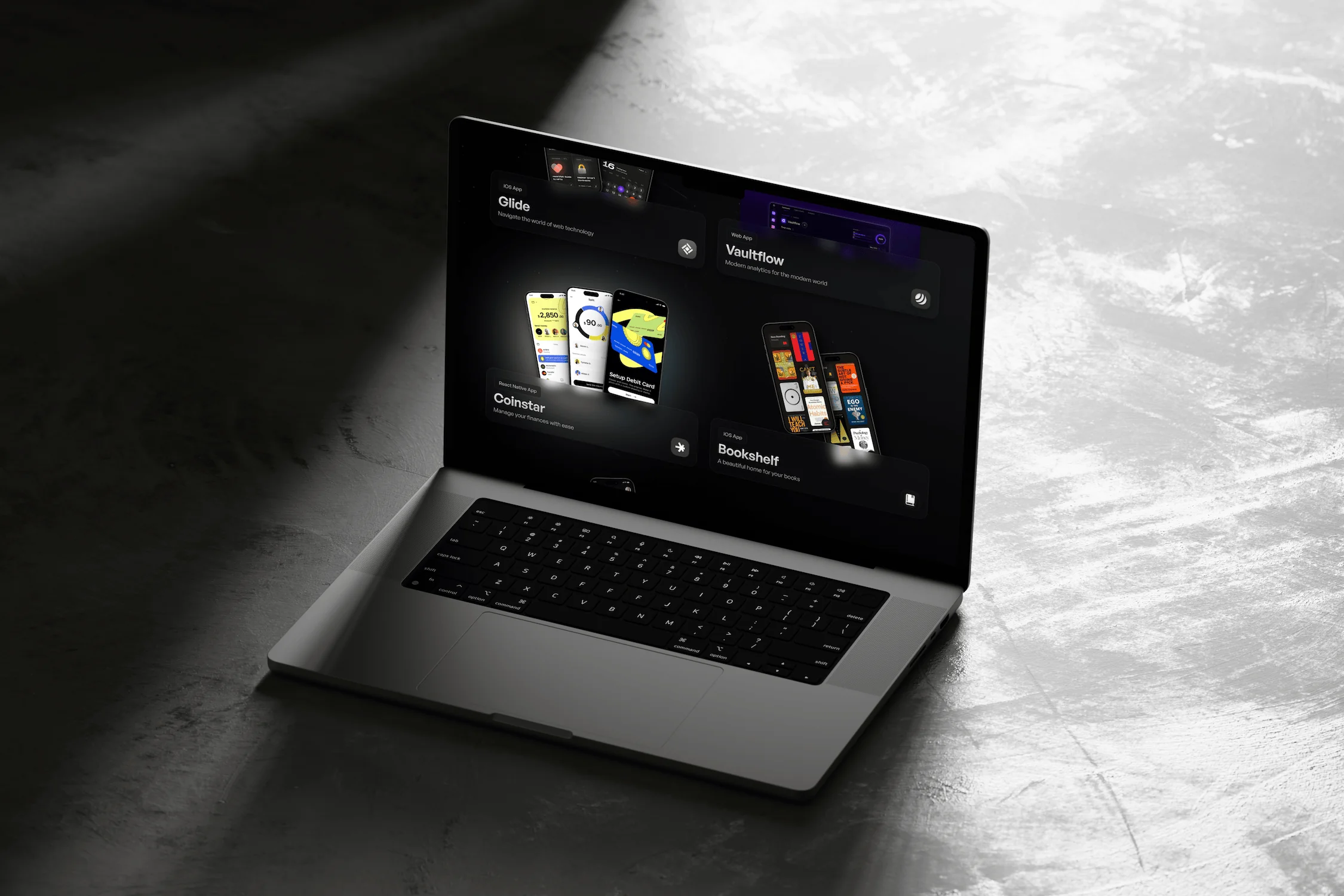 Laptop open displaying beautiful portfolio website