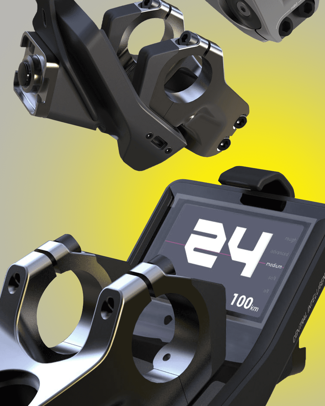 Mountain bike clamp and instrument panel. 