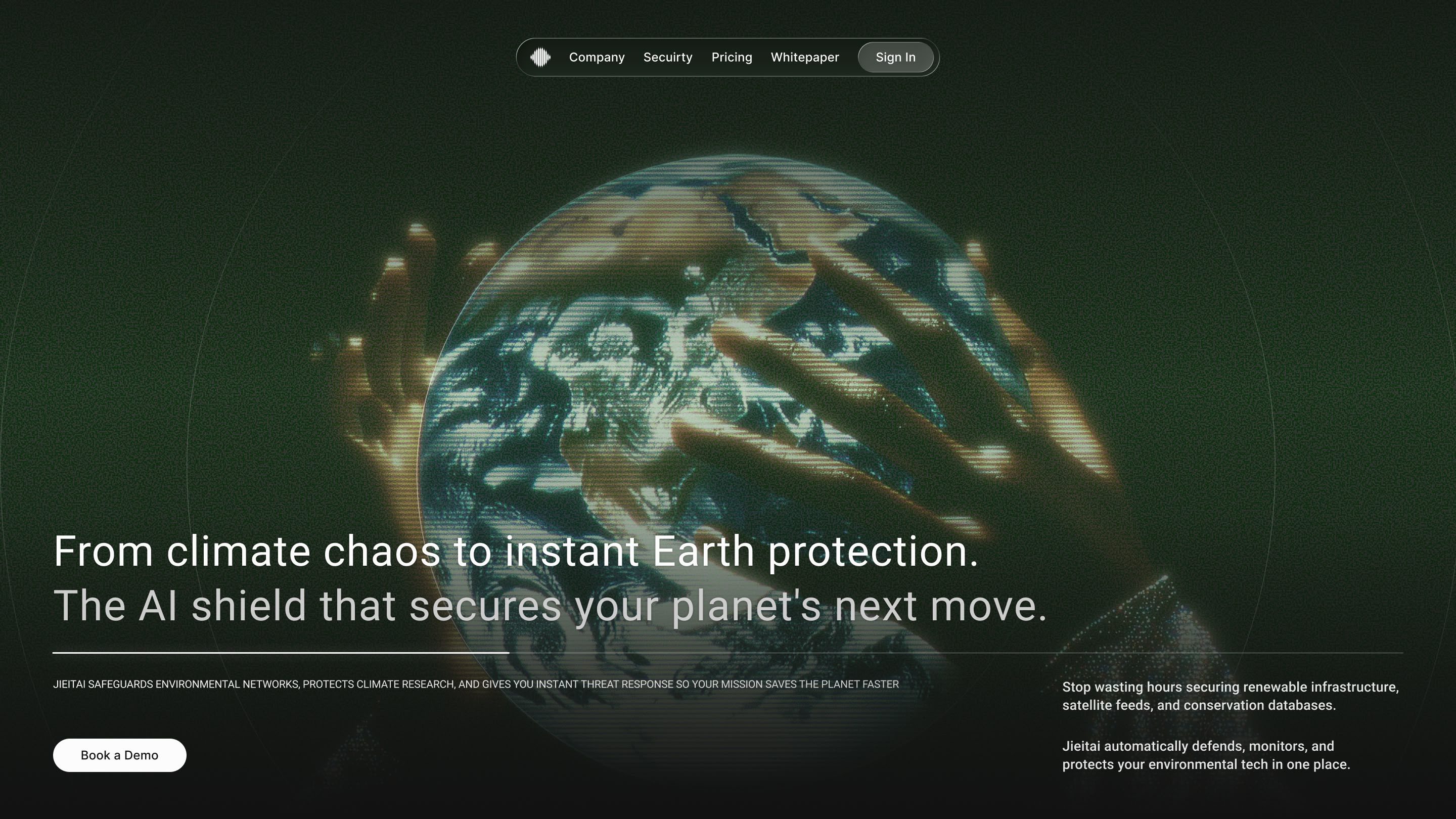 Earth being protected by AI shield. Climate protection.