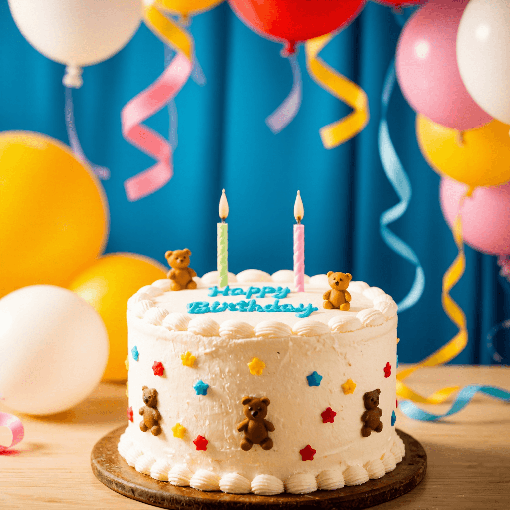 product photography of a round birthday cake