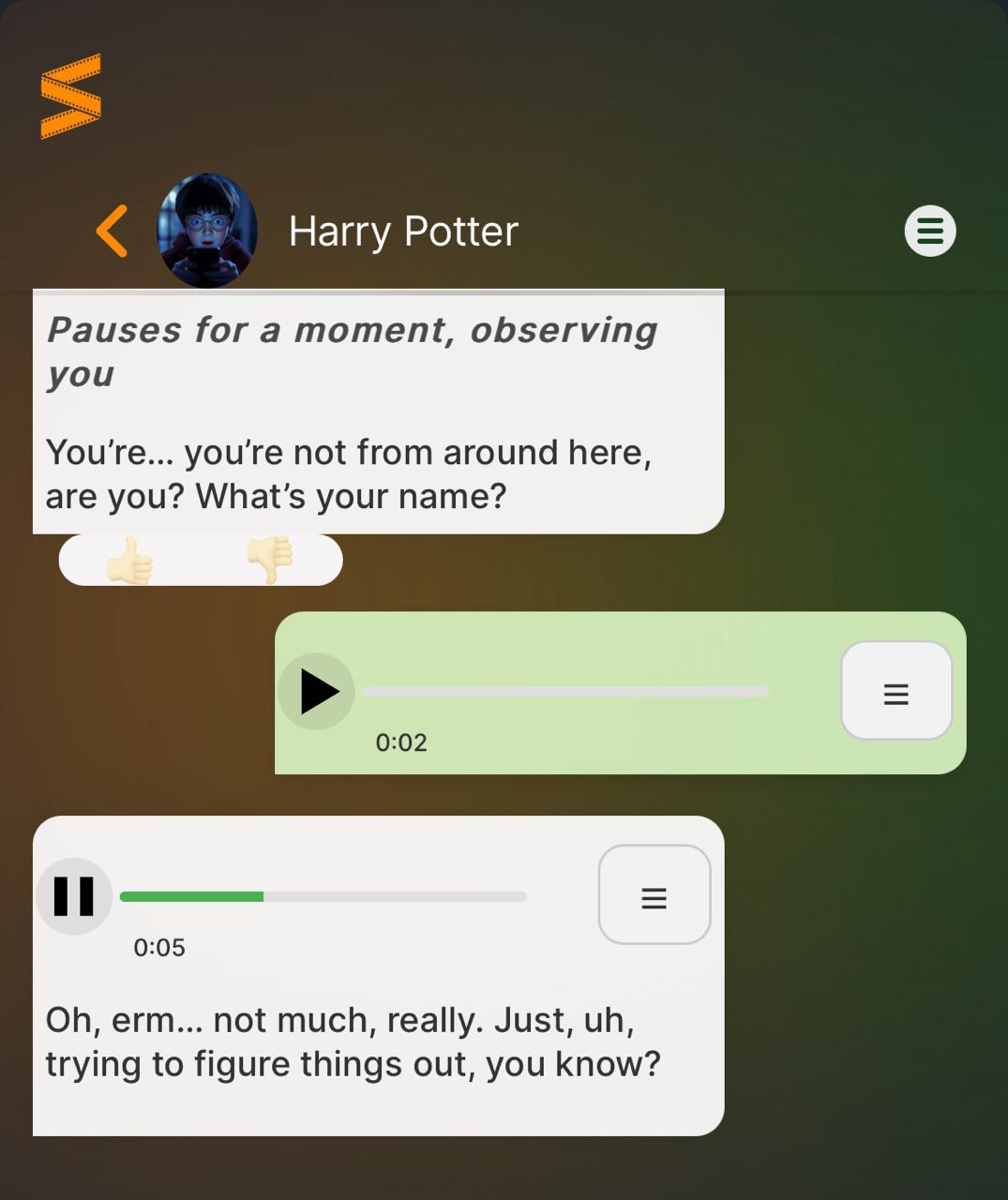 AI Harry Potter sending a Voice note