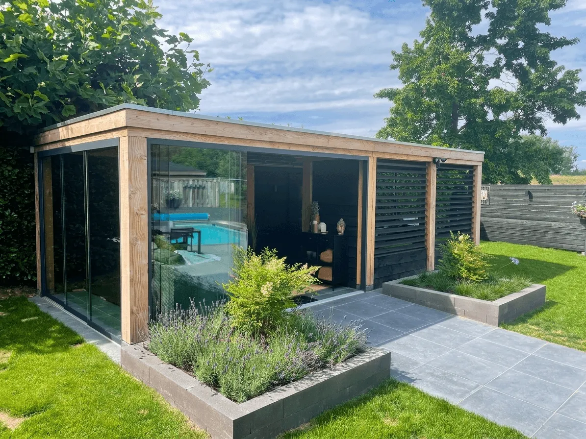 Tuinaanleg van een houten bijgebouw door Star Landscaping te Cuijk