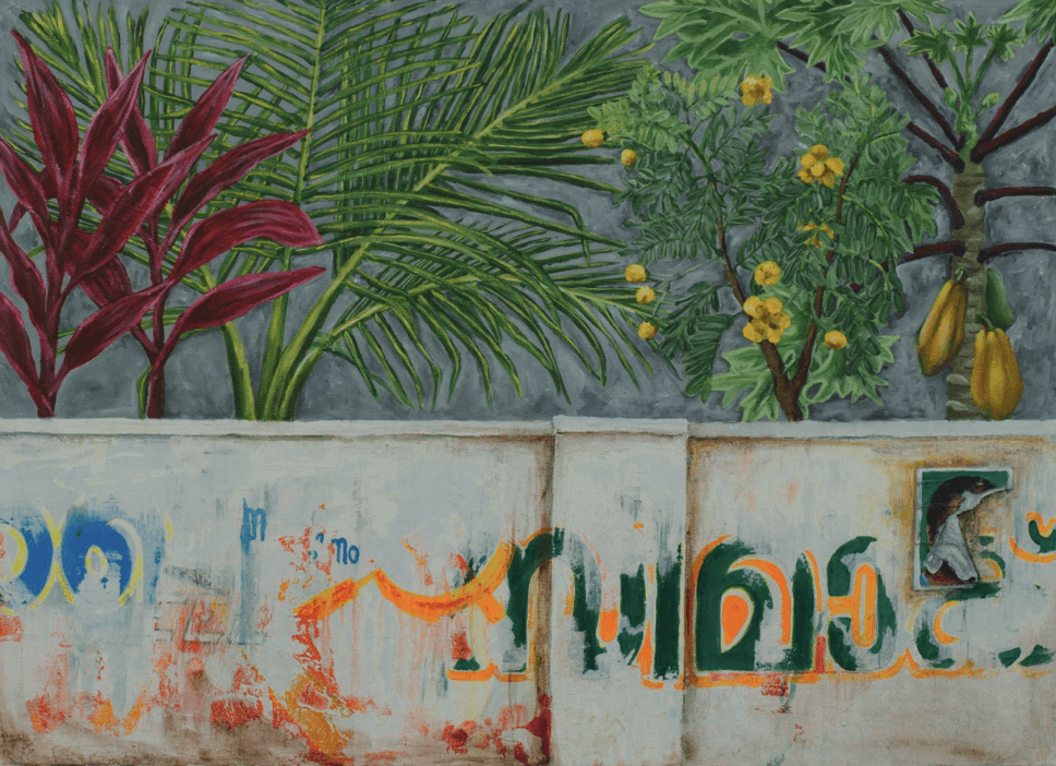 herd of sheep on road painting