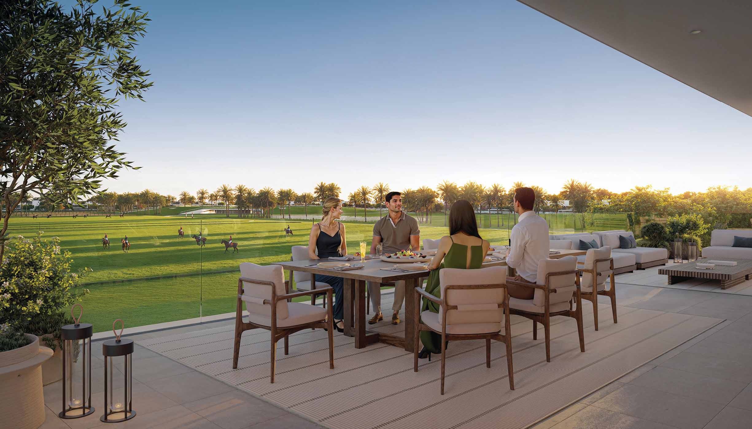 Scenic view of the golf course at The Palms, located within the Grand Polo Club and Resort, featuring lush greens and fairways.