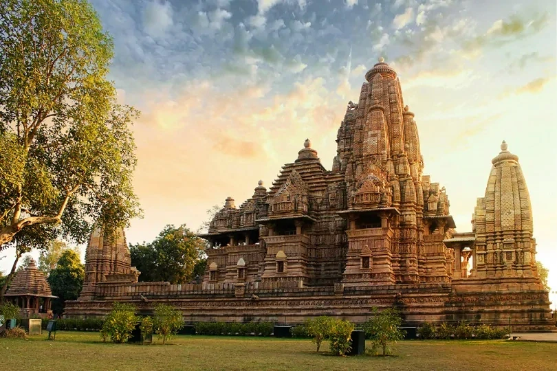 Khajuraho temples at sunset