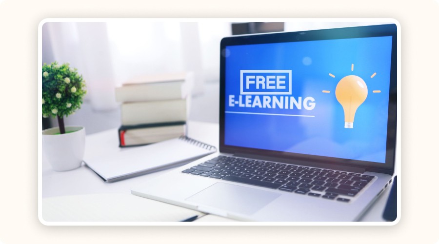 Laptop displaying “FREE E-LEARNING”