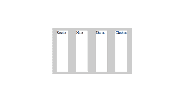 A HTML/CSS output that shows a gray table with 4 white colums, each with a different label.