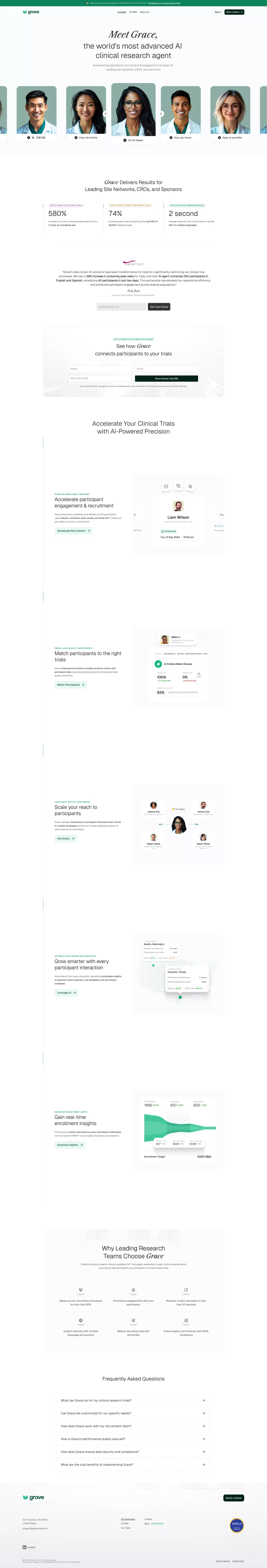 AI for Clinical Trial Recruitment and En landing page screenshot showcasing AI and Medical design