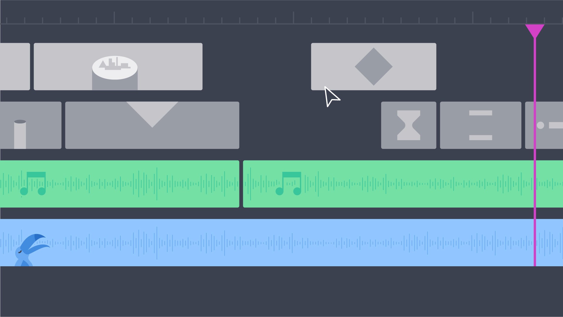Abstract timeline of a video editor program