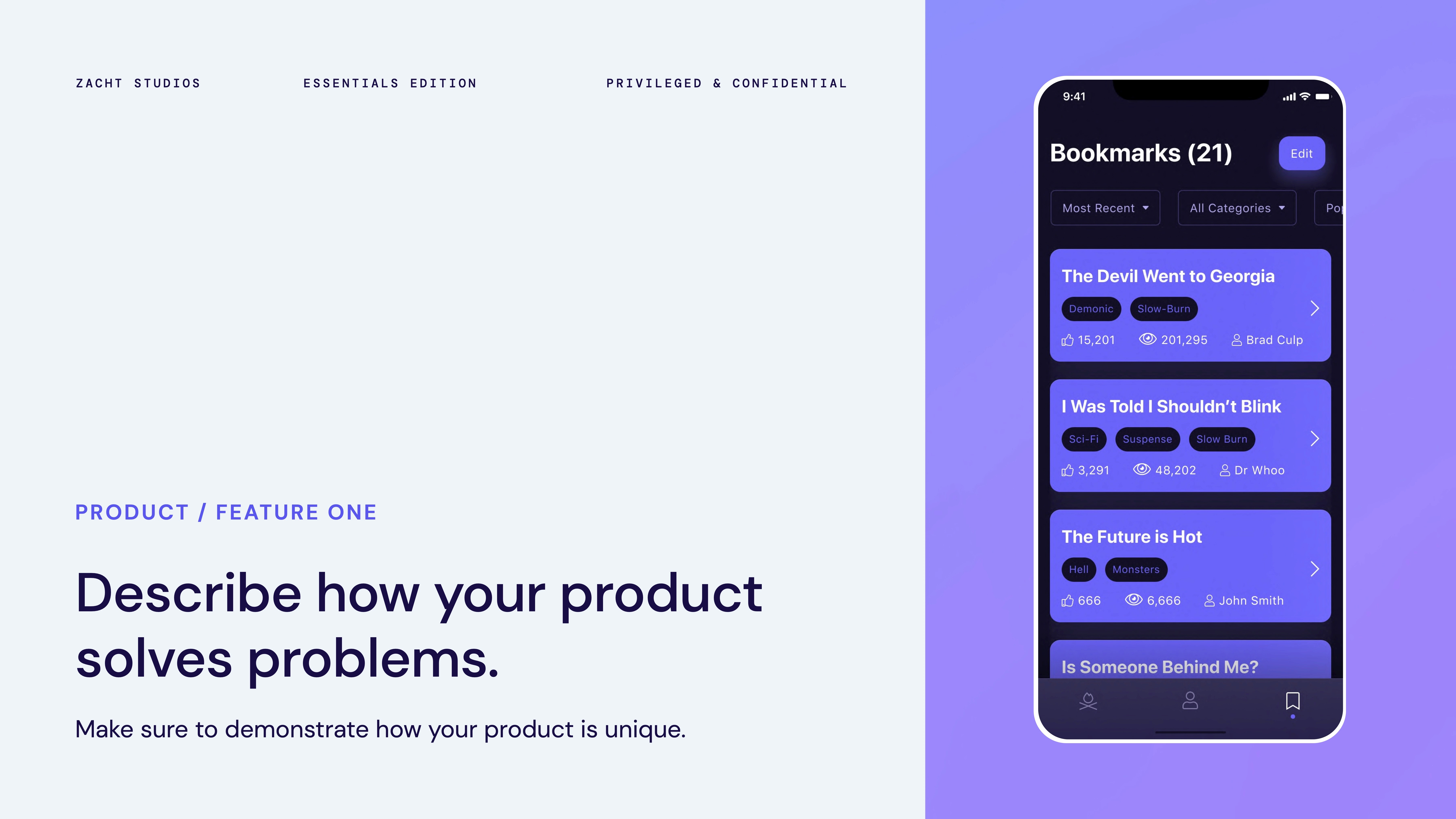 A slide from a pitch deck that describes how a product solves a user's problem.