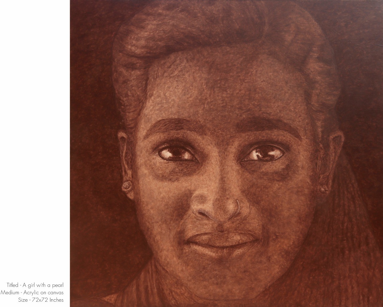 herd of sheep on road painting