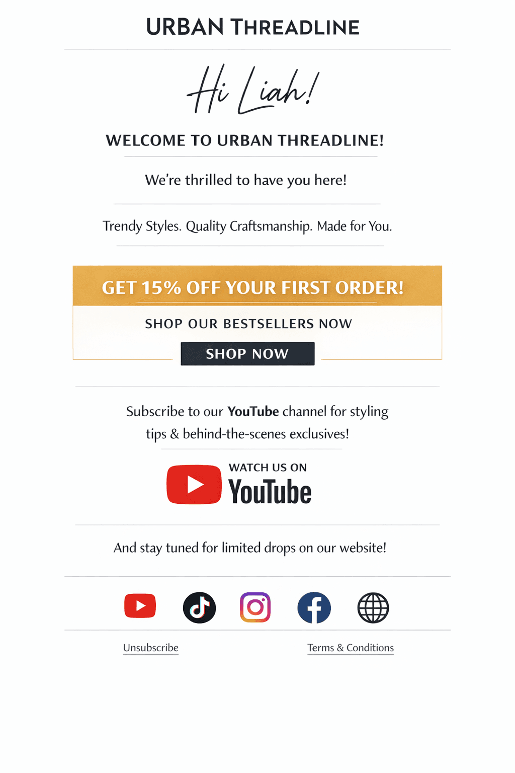 Welcome series email of an ecommerce brand